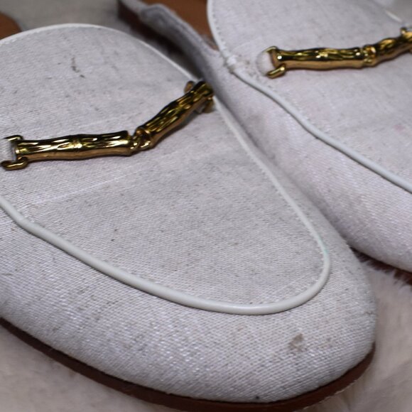 J McLaughlin Domina Linen Horsebit Loafers Slides Sz 8.5 Off White Beige Leather - Picture 11 of 12